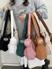 Stylish Corduroy Crossbody Bag With Adjustable Strap And Coin Purse [7008] - Màu Khaki - Xem 3