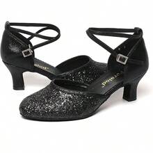 Character Shoes For Women, Woman Ballroom Dance Shoes, 1920s Flapper Shoes, Latin, Salsa, Party Dress Shoes Low Heels, Ankle Strap Pumps-2025 - màu đen - Xem 2