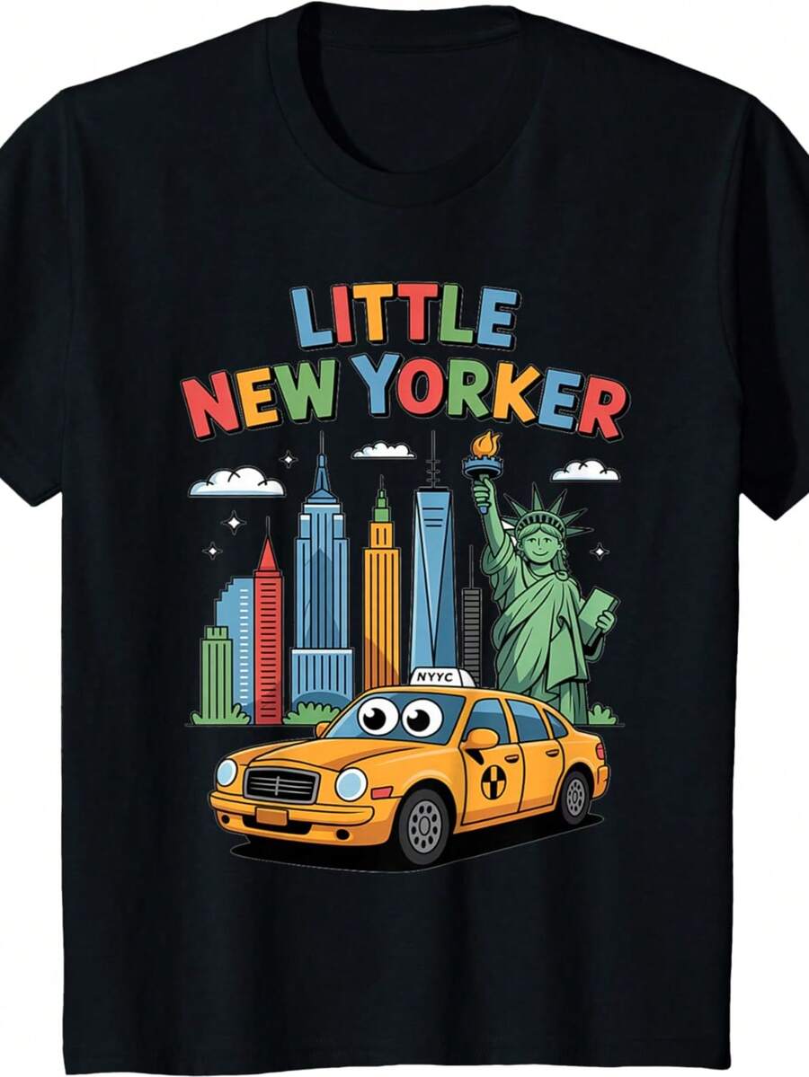 Little New Yorker NYC Skyline Taxi Kids New York City T-Shirt - 黑色 - 查看 1