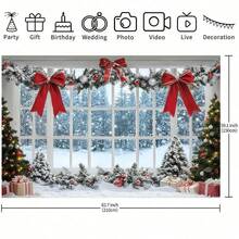1 Piece Of Festive Window Snow And Tree Design Background Cloth, Suitable For Holiday Parties, Weddings, Birthday Parties, Photo Booths, Family Gatherings, Holiday Gifts, New Year Decorations, Bedroom, Living Room, Garden And Outdoor Decoration, Event Display, Christmas Decoration Products