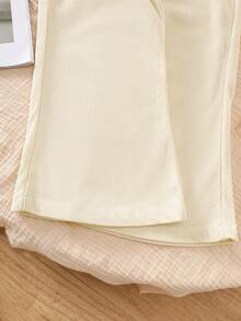 2pcs Girls Autumn/Winter Corduroy Fabric Fashion Embroidered Long Sleeve Collar Jacket Top + Flared Pants Casual Outdoor Suit