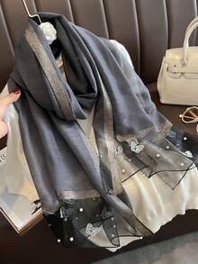 1pc Bohemian Style Elegant Floral Embroidered Silk Scarf, Casual Business Shawl, Suitable For Daily Wear