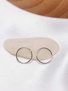 2pcs 8mm Pure Silver Nose Ring Cartilage Hoop Earrings Lip Piercing Jewelry, 22G*0.65mm - White Gold - View 3