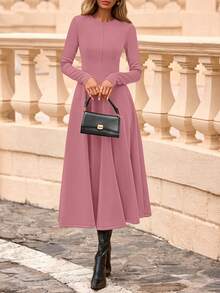 Cocktail Dresses For Women  Elegant Classy Fall Long Sleeve Midi Swing A Line Flowy Modest Party Dress - Pink - View 5