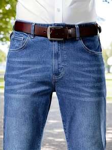 Men's Work Jeans, Durable Straight Fit, Everyday Office Pants - Màu xanh lam - Xem 3