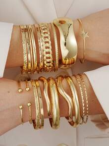 3-19 piezas Conjunto de brazaletes anchos de metal geométricos asimétricos exagerados de moda, adecuados para mujeres, unisex, parejas, uso diario, citas, bodas, fiestas, regalos de cumpleaños para amigos, novias, madres