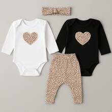 Sempre Bebê Baby Girl Clothes Set Kit, Female Bodysuit, Long Sleeve, Blogger Pants, Outfit, Leopard Heart Set - Black - View 8