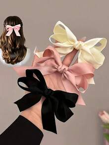 3pcs Chic Bow Hair Clips In Beige, Pink & Black - Cute Fabric Accessory For Girls, Ideal For Casual Outfits Or Vacations, Cute Hair Clips