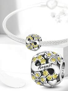 1颗925纯银四叶草诞生石珠，适合DIY手链和女士首饰 - 銀色 - 查看 6