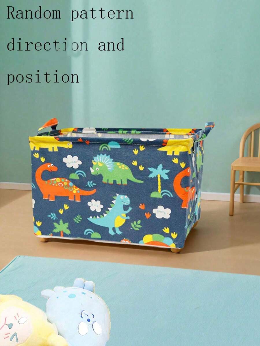 1pc Baby Room Canvas Foldable Clothing Storage Basket Dinosaur Park With Handle Toy Box Storage Bucket Cute And Light, Suitable For Family Children's Baby Room Arrangement And Storage (Pattern Direction Random) - Multicolor - View 1