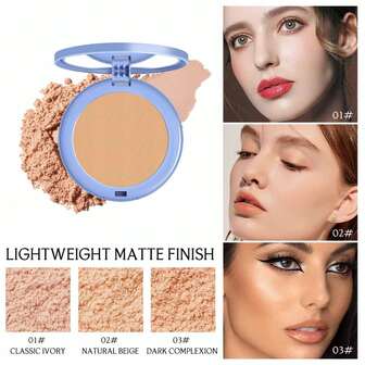 Polvo fijador de 3 colores - Larga duración, acabado perfecto, resistente al agua, natural, ligero y transpirable. Polvo fijador de larga duración y de fácil remoción. Control prolongado del aceite, adecuado para todos los tonos de piel, con borla de maquillaje. Muy apropiado para maquillaje natural, un regalo ideal.