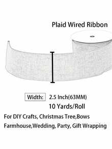 1 pièce Ruban de Noël à bord en fil de 9,14 mètres/rouleau, 63,5 mm 6,35 cm, convient pour les invitations de mariage, les bouquets de mariée, l'emballage cadeau, les artisanats DIY, la décoration de scène, la décoration de Noël et de vacances, la décoration de la pièce, la décoration de Noël à la maison