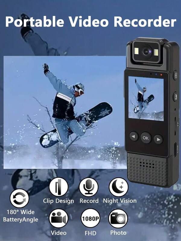 Mini Body Camera With Screen – Portable Wearable Video Recorder With Rotating Lens
