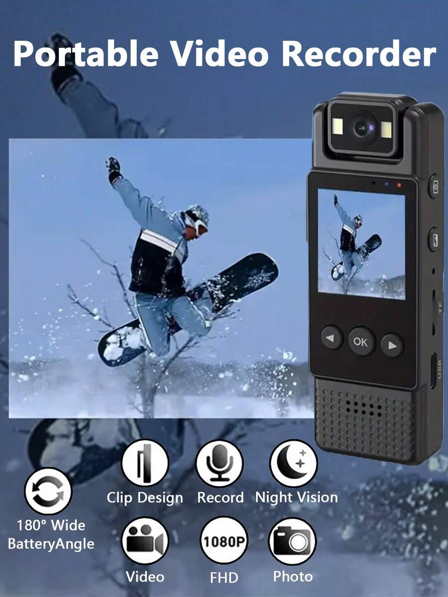 Mini Body Camera With Screen – Portable Wearable Video Recorder With Rotating Lens