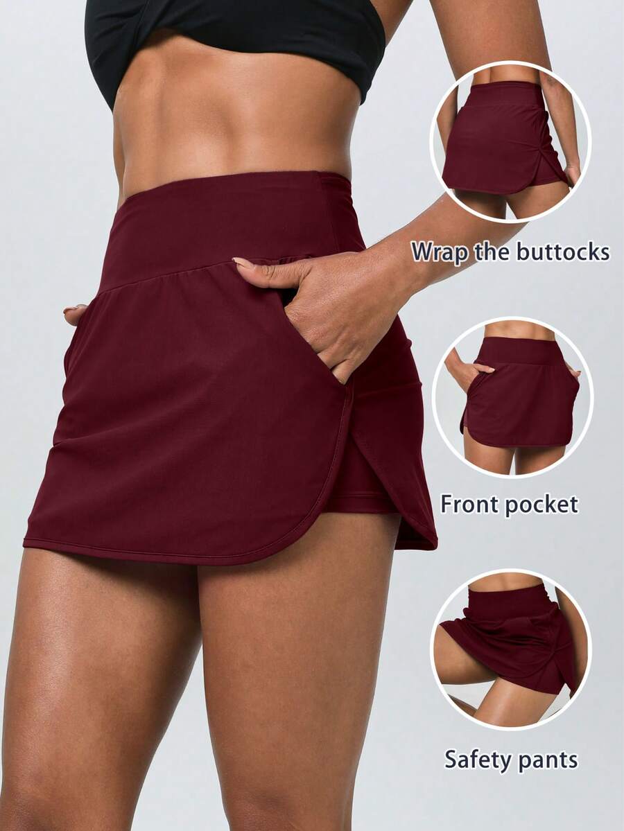 IVERY Multi-Pocket Skirts For Women,High-Waisted Volleyball Skirts,Red Skirt - 朱紅色 - 查看 1