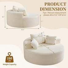 55''Oversized Round Boneless Chaise Lounge Chair,Corduroy Modern Floor Sofa Deep Seat, Compressed Circle Comfy Barrel Chair, No Assembly Sleeper Cloud Sofa Couch Bed For Living Room, Bedroom,Grey - Vải nhung kẻ màu be - Xem 2