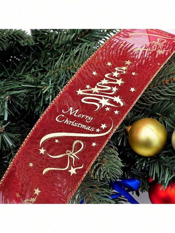 Fita decorativa de Natal coreana estampada em vermelho dourado, 6,3 x 200 cm, para decoração de Natal e ambientes de inverno.