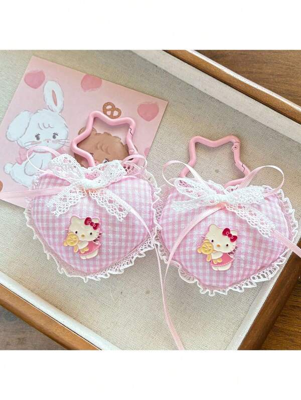 Sanrio 1 قطعة من سانريو كاواييه قلادة مفتاح بشكل فراشة هالو كيتي مزينة بالدانتيل والحب، قلادة مفاتيح جميلة وأنيقة لتعليق على الحقائب