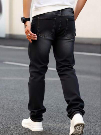 Jeans rectos rotos y ajustados casuales para hombre, estilo simple, cómodos y de moda, adecuados para viajes diarios y deportes al aire libre.