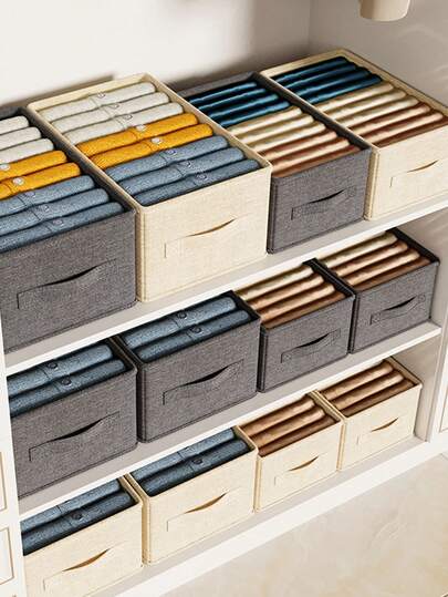 قطعتان، جنسي، رمادي، قابل للطي مع مقابض، بطراز الأدراج، من قماش الكتان، لتخزين الملابس الداخلية والملابس، بطراز بسيط، صندوق تخزين، تنظيم غرفة النوم في المنزل، ديكورات عيد الميلاد المنزلية، ديكورات عيد الميلاد