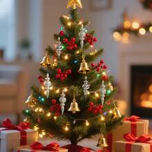 Set de 16 adornos navideños para árbol de Navidad: bolas brillantes con forma de calabaza para decorar casas de campo y fiestas navideñas. - Dorado - Ver 5