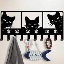 1 件可爱黑猫铁艺钥匙扣，装饰性钥匙收纳架壁钩，适用于客厅、卧室、办公室、乔迁和生日礼物