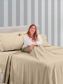 Double Sheet + 1 Pair Of Pillowcases 400 Thread Count Percal Flex - 3 PCS - Caqui - Ver 4