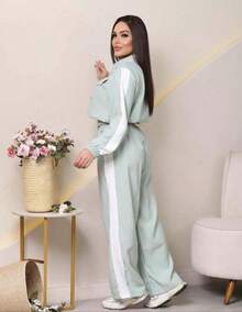 Women's Two-Tone Business Aerolook Elegant Comfortable Travel Chic Striped Set - 薄荷綠 - 查看 2