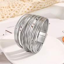 1 Pc Bohemian Style Multi-Layer PU Leather Bracelet, High Quality Color Blocking Series Leather Bracelet Jewelry