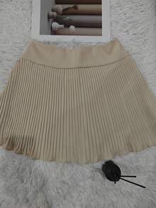 Women's Solid Color Pleated Short Skirt - Pleated Rice - View 1