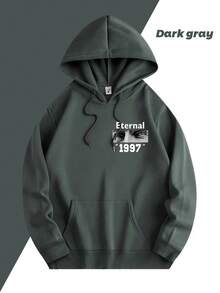 Sudadera con capucha gráfica azul claro ETERNAL 1997 - Sudadera casual unisex con diseño de escultura y letras, capucha con cordón, bolsillo delantero, comodidad para todas las estaciones, regalo perfecto para hombres y mujeres - Gris Oscuro - Ver 3