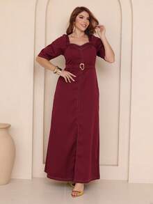 Women's Long Dress With Half Sleeves And Simple Print With Exposed Seams, Super High Fashion Winter, Árbora Eminence. - 酒紅色 - 查看 2