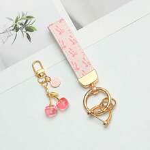 1 件优雅花卉印花 PU 皮革钥匙扣，带防锈锌合金环和装饰字母饰物 - 时尚女士配饰，适用于汽车钥匙、房屋钥匙和礼物、汽车钥匙链、时尚钥匙扣、耐用钥匙扣 - 彩色 - 查看 4