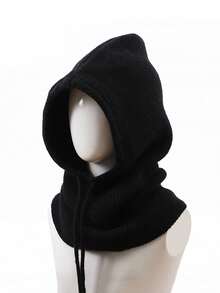 1pc Women's Fashion Knitted Hooded Neck Warmer, Drawstring Balaclava Hat, Versatile For Commuting