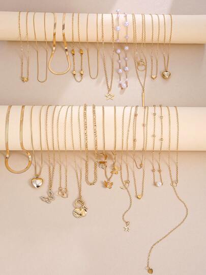 21-5pcs Elegant Bohemian Style Multi-Layer Faux Pearl Necklace Set For Women, Butterfly Hollow Round Buckle Heart Pendant Necklace, Versatile For Daily, Party, Holiday, Jewelry Gift Set