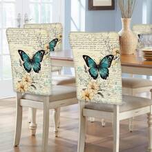 2/4/6 piezas Fundas de silla con estampado de mariposa de lino, adecuadas para decoración del hogar, sala de estar, comedor, jardín, hotel, fiesta, material de poliéster lavable