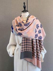 1PC Women's Autumn/Winter Double-Sided Faux Cashmere Colorblock Pattern Scarf, Fashionable Versatile Air Conditioning Room Blanket, Thick Warm Decorative Neck Warmer Shawl, Suitable For Daily Use - Multicolor - View 6