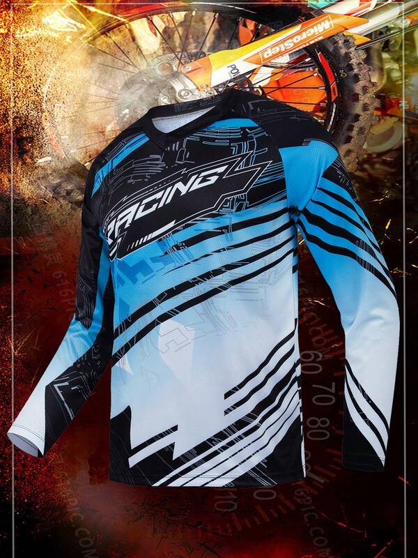 TELEYI Quick Dry Men's Cycling Jersey With Graffiti Print - Moisture Wicking And Breathable Long Sleeve Shirt For Sports And Riding