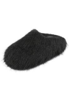 Women Fussbett Sabot Loafers Red Fluffy Furry Half-Covered Outdoor Flats Fashion Design Luxury Cosplay Gothic Halloween Shoes - 黑色 - 查看 5
