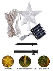 Solar Waterfall String Lights,Christmas Tree Lights Outdoor Waterproof,Garden Light String ,9 Strands,2m 200leds 3m 290leds Christmas Tree With Topper Star Lights String ,8 Modes Atmosphere Light, Fairy Lights For Garden, Wedding, Tree, Wall, Party Christmas Decoration(Warm White/Multicolor)