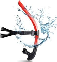 Snorkel Frontal Natacion,Adulto/Niño Snorkel Natacion, Elástico de Cabeza Fácilmente Ajustable, El Material de Sílice de Calidad Alimentaria es  e Inodoro, Bueno para Nadar y Bucear - rojo - Ver 13