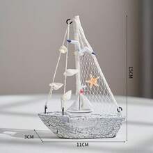 1pc /Wooden Ocean-Style Shell Crack Boat Ornaments, Creative Sailboat Model, Handicraft Decorative Desktop Decor - Multicolor - View 2