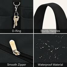 Large Tote Bag Women Waterproof With 12 Pockets Top Zipper Close Utility Bags Work School, Style - 黑色 - 查看 3