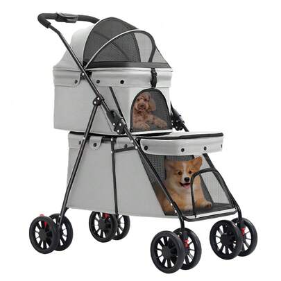 Cochecito de doble capa para perros, gatos y otros animales, cochecito plegable para mascotas de 4 ruedas, transportador/cochecito para mascotas