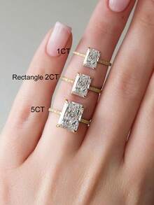 1克拉/2克拉/5克拉长方形闪亮戒指，适合女士日常佩戴、派对配饰，复古优雅珠宝礼品 - 金色 - 查看 6