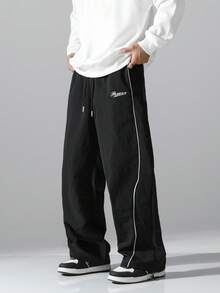 Herren Buchstaben-Muster Kordelzug Taille lockere lässige lange Hose, geeignet für Straße, Alltag, Outdoor, Laufen, Fitness, Freizeitsport - Schwarz - Übersicht 11