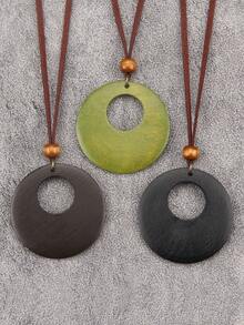 1 pieza Collar colgante de madera redondo hueco de estilo bohemio vintage, elegante collar para hombres y mujeres, cordón de terciopelo marrón con cuentas, regalo para madre, novia, novio, festividades