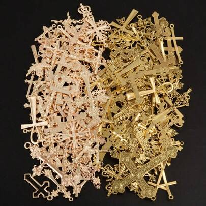 10pcs/20pcs/50pcs Retro Charms For Jewelry Making, Multiple Alloy Material Bright Gold And KC Gold Cross Mixed Pendants,Can Be Used To Make Necklaces, Bracelets, Keychain Pendants, Multiple Random Mixed Shipments