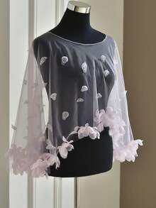 1 Stück perlenbestickter Blumen-Hochzeits-Schal-Pullover-Weste, 3D Blumen Dekor Braut-Schal Accessoire - Mauve - Übersicht 3