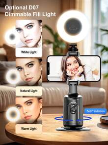AXNEN Auto Face Tracking 360° Rotation Gimbal With Dimmable Fill Light,Cold Shoe Mount Gesture ControlSmartphone Phone Holder For AI Smart Shooting,Selfie Vlogging, Streaming.Living Vlog,And Video Calls